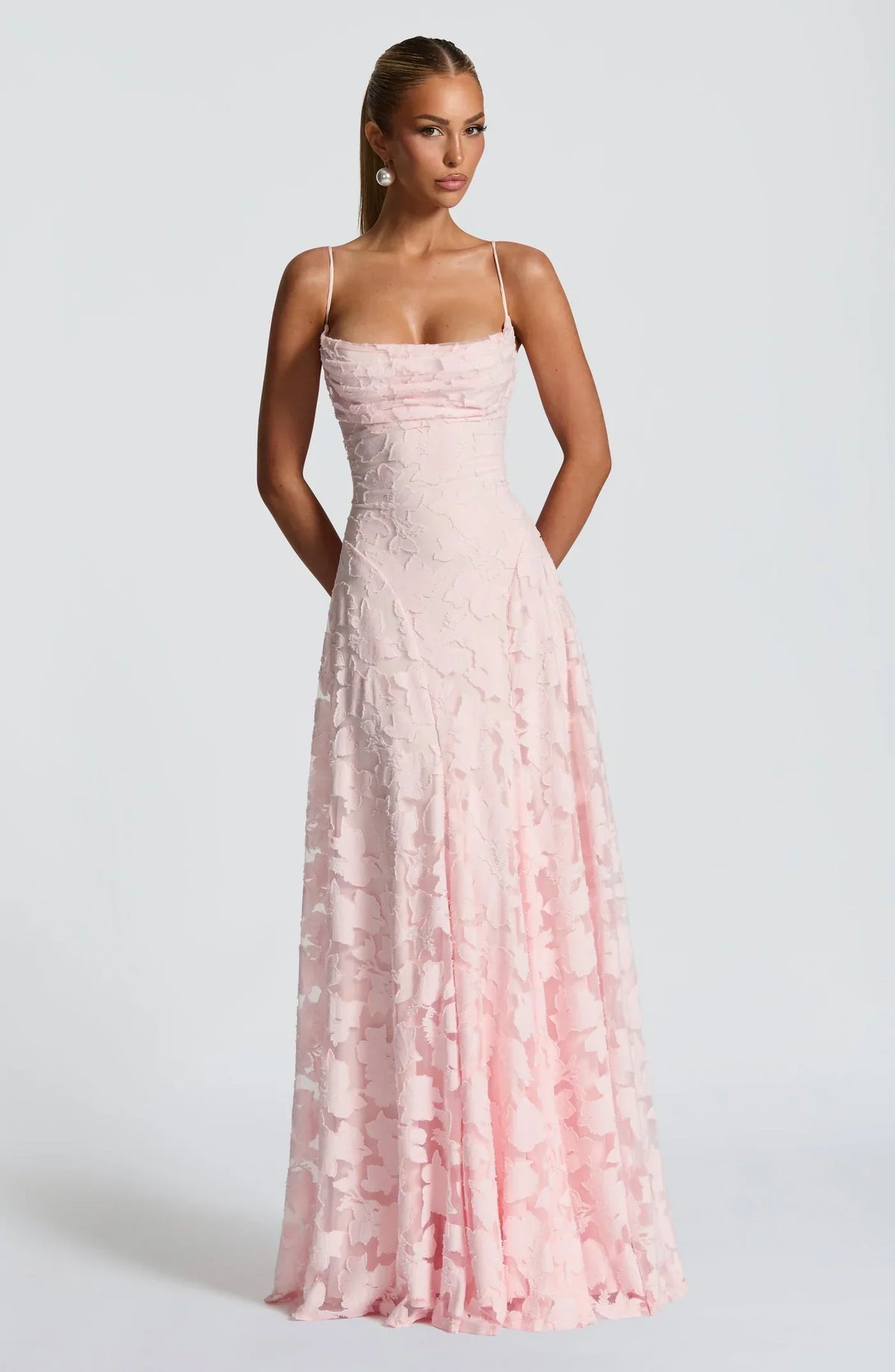 Burgundy Jacquard Maxi Gown – Women's Evening Dress