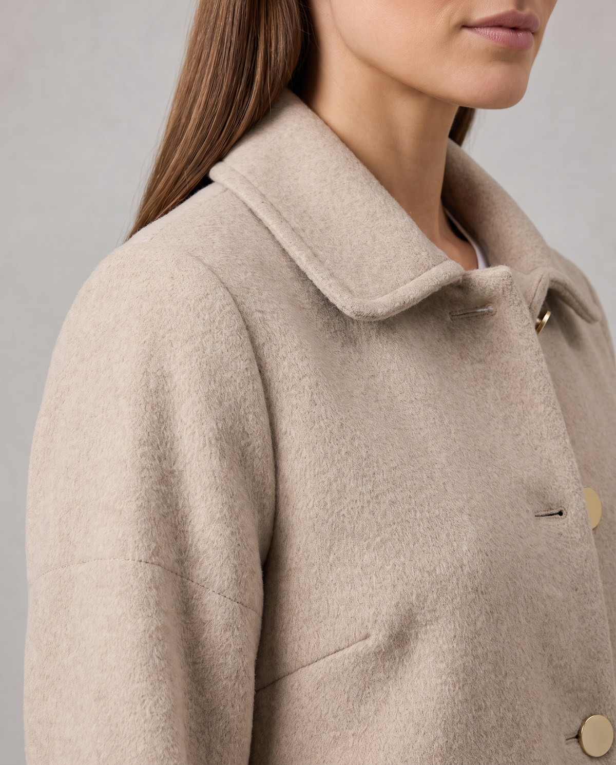 Oversized Mid Length Coat with Round Collar – Black Polyester