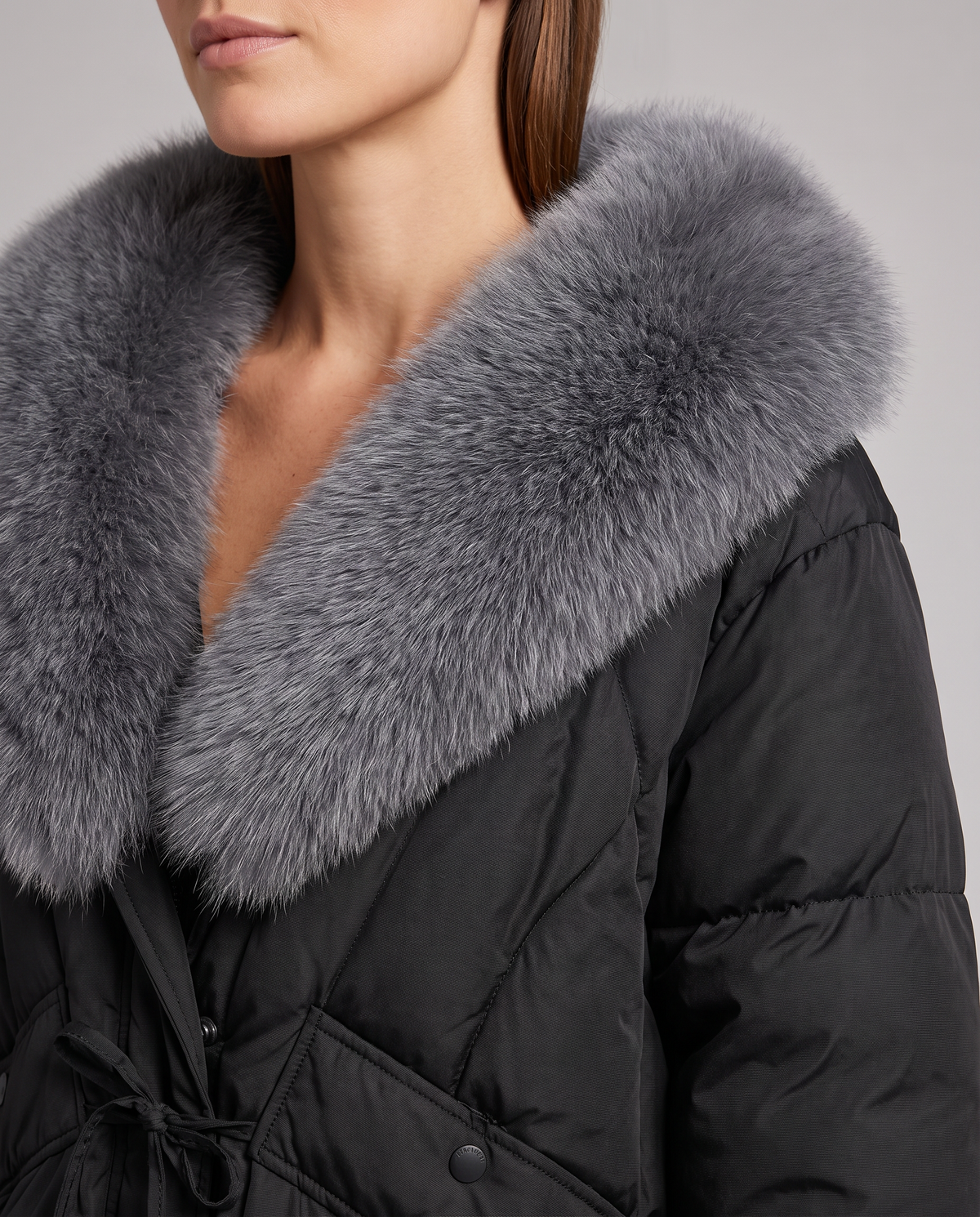Women's Beige Padded Puffer Jacket with Oversized Faux Fur Collar