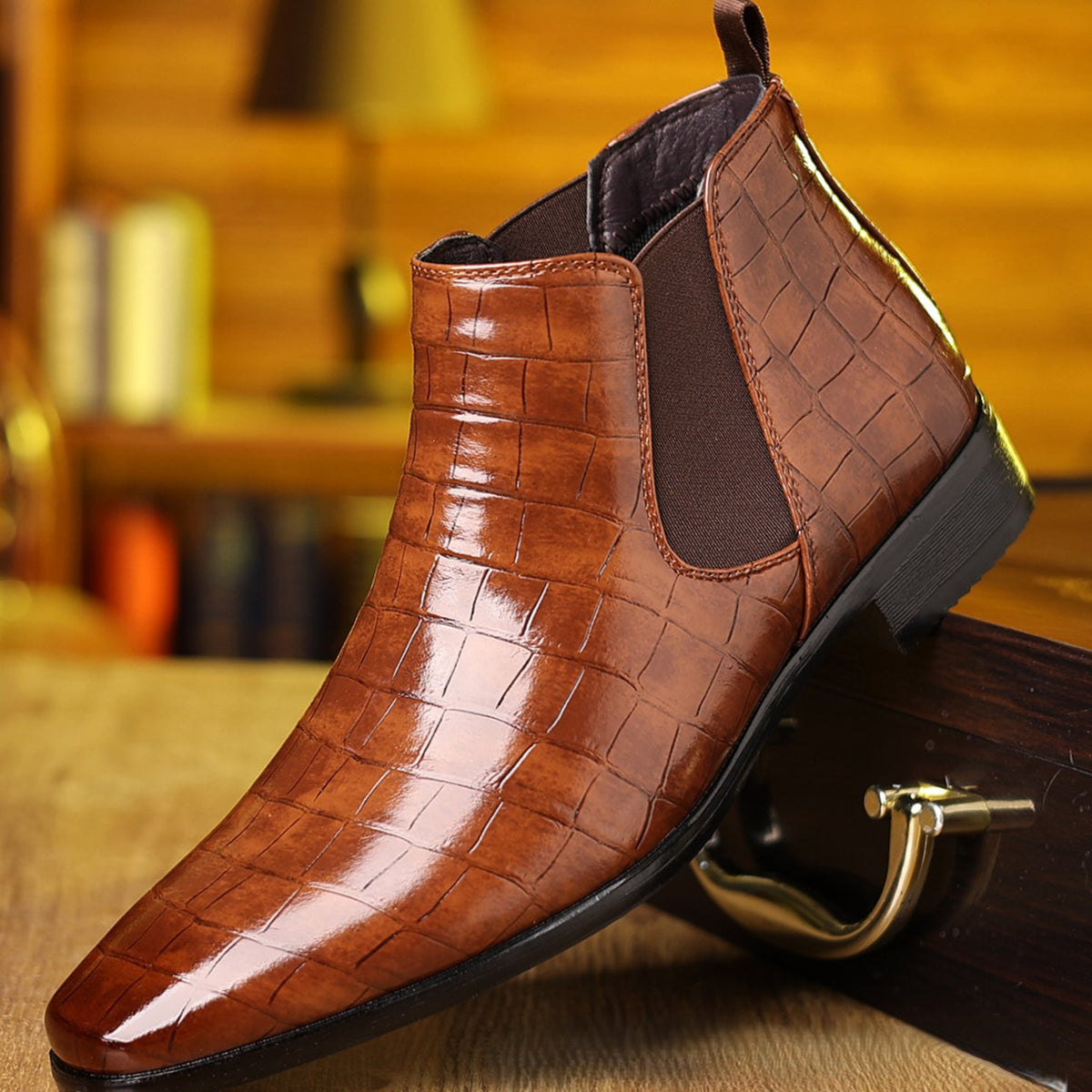 Men's Croc-Embossed Chelsea Boots – Slip-On Pointed Toe