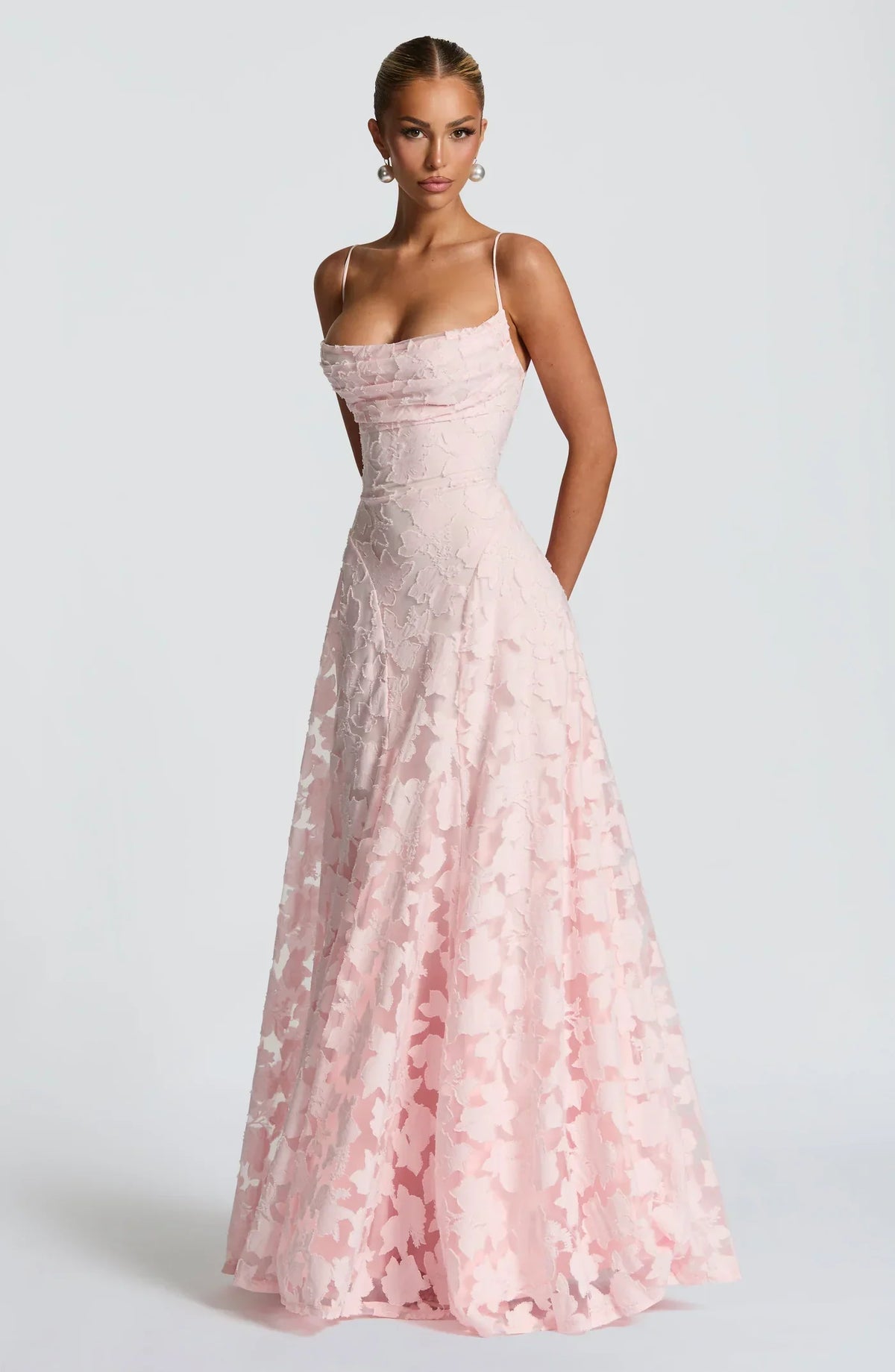 Burgundy Jacquard Maxi Gown – Women's Evening Dress