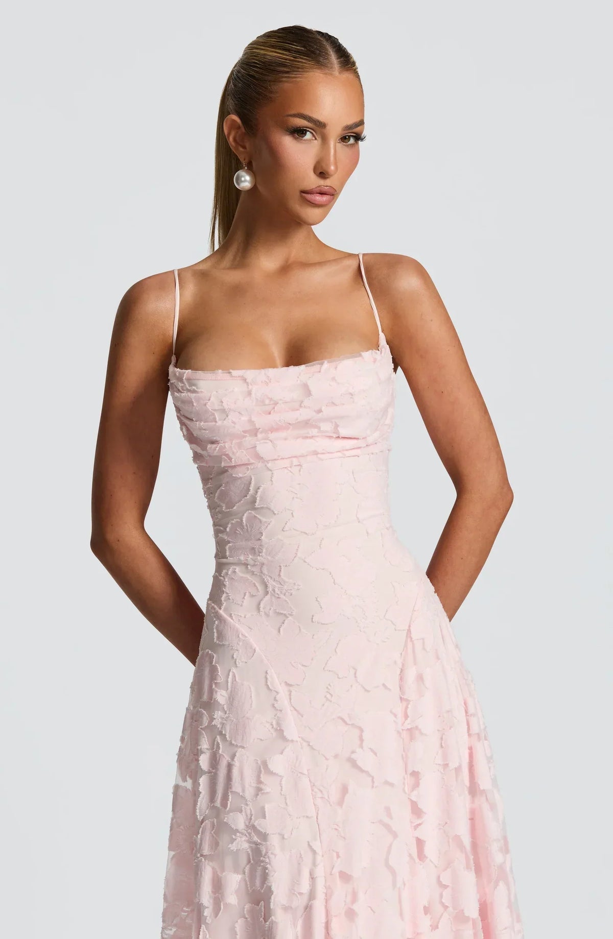 Burgundy Jacquard Maxi Gown – Women's Evening Dress