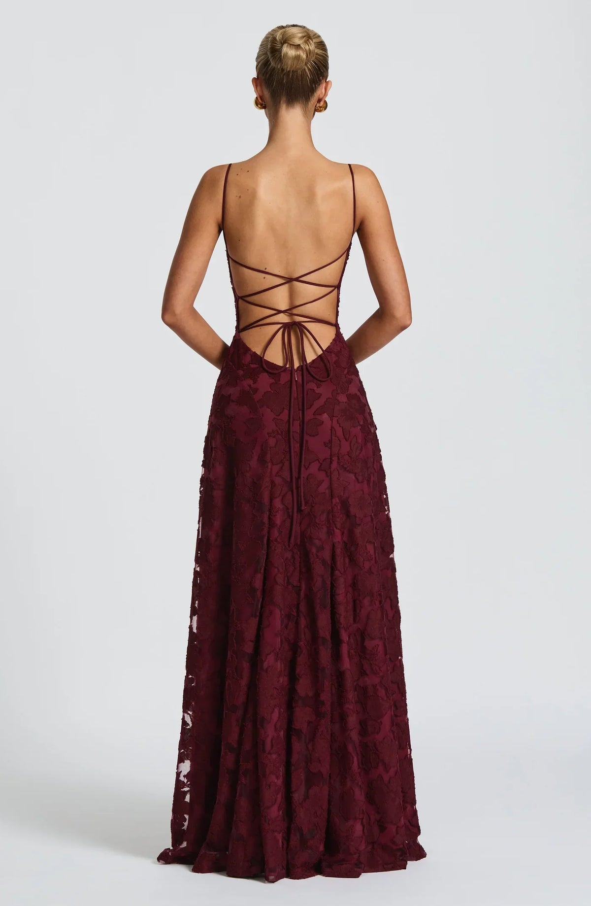 Burgundy Jacquard Maxi Gown – Women's Evening Dress