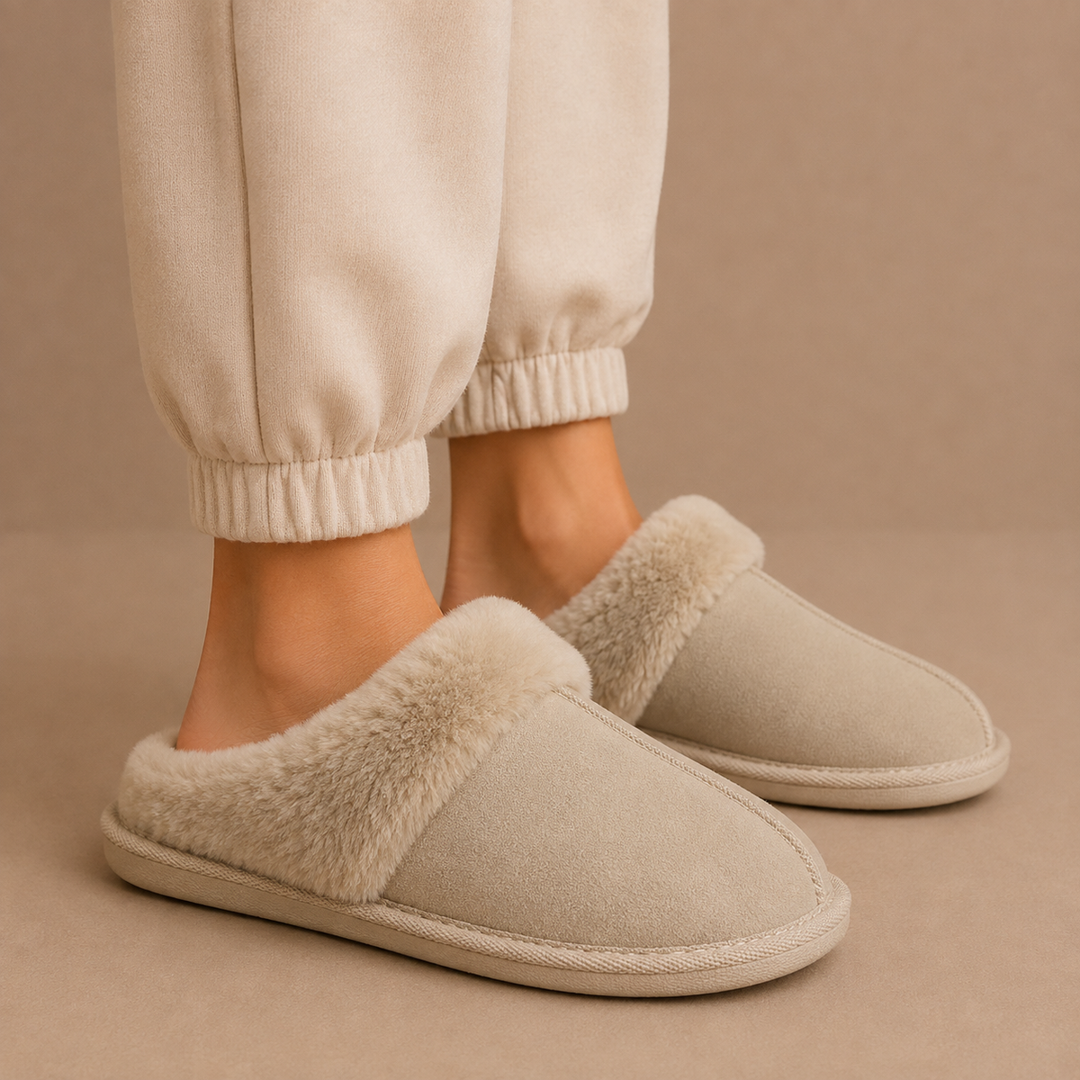 Women's Suede Mule Slippers with Faux Fur Lining – Cozy House Shoes