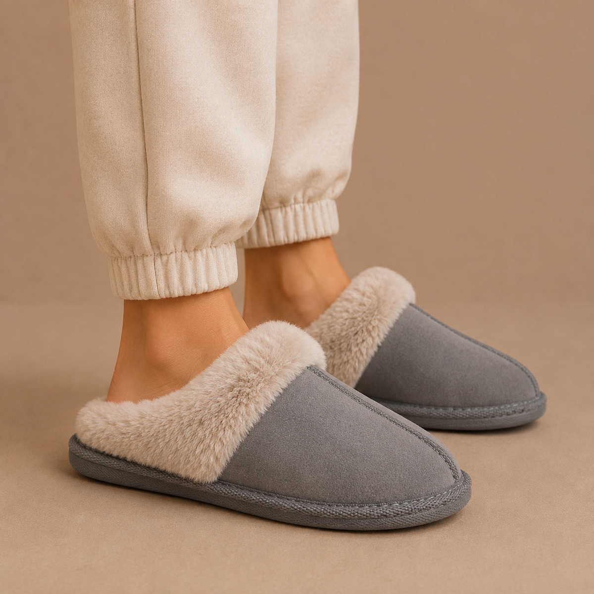 Women's Suede Mule Slippers with Faux Fur Lining – Cozy House Shoes