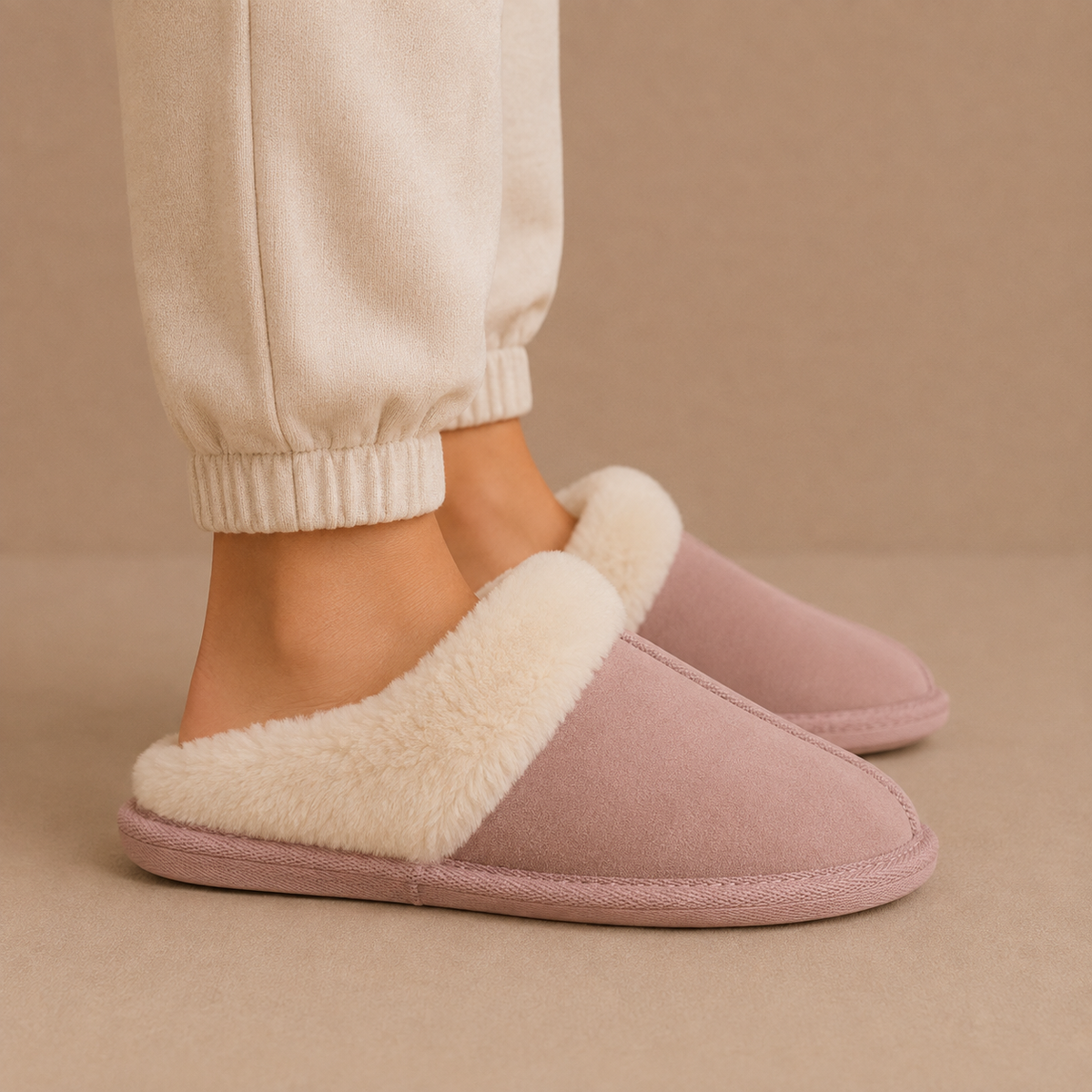 Women's Suede Mule Slippers with Faux Fur Lining – Cozy House Shoes