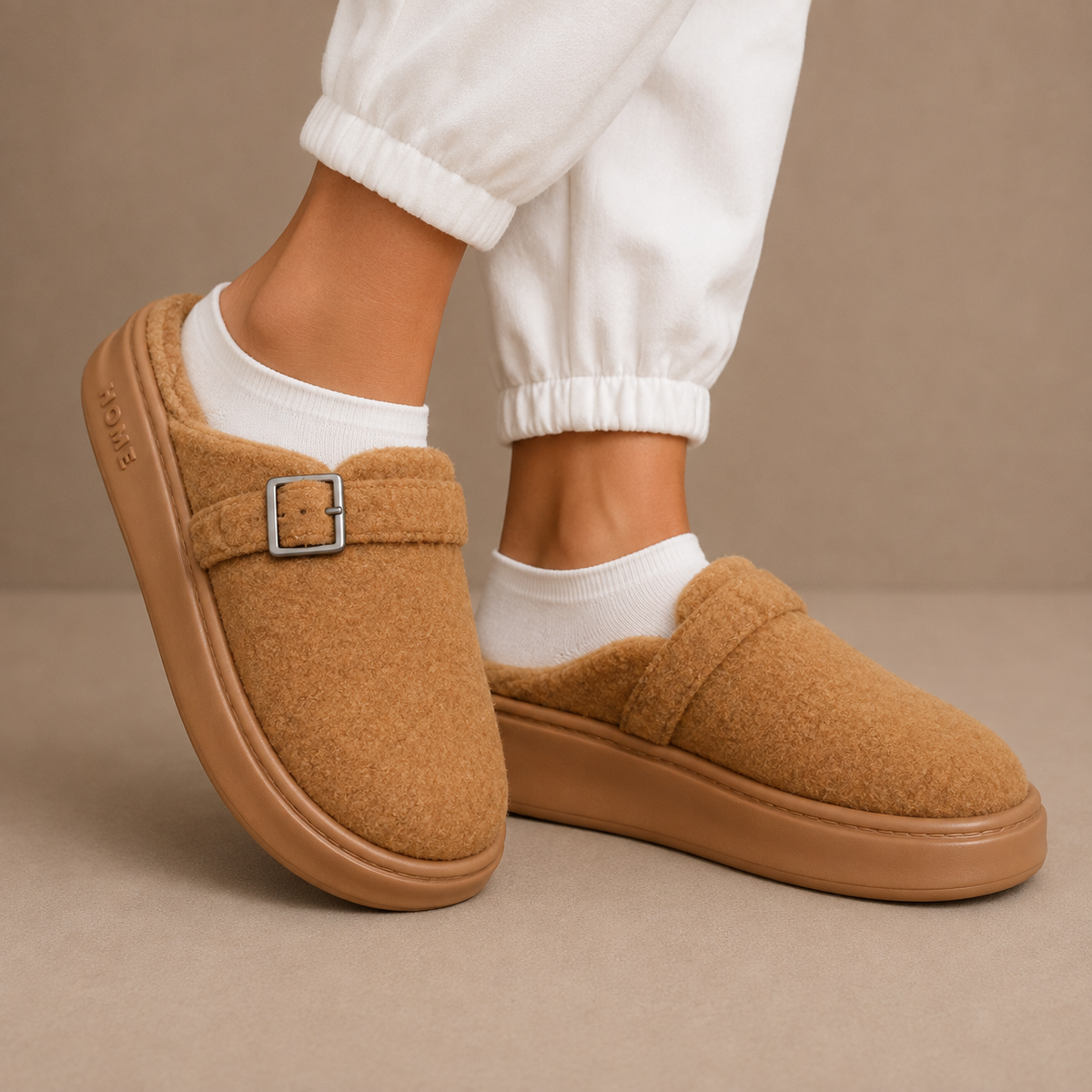 Women's Fleece Slippers with Buckle – Cozy House Shoes