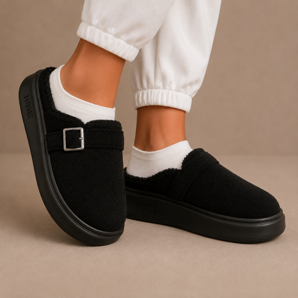 Women's Fleece Slippers with Buckle – Cozy House Shoes