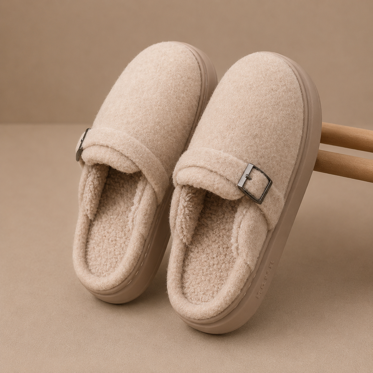 Women's Fleece Slippers with Buckle – Cozy House Shoes