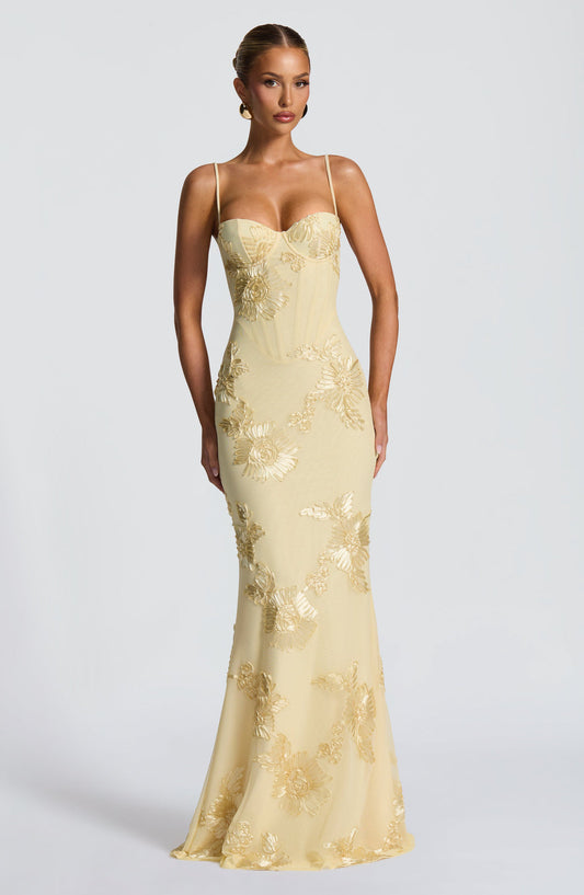 Floral Corset Gown – Women's Evening Dress with Appliqué