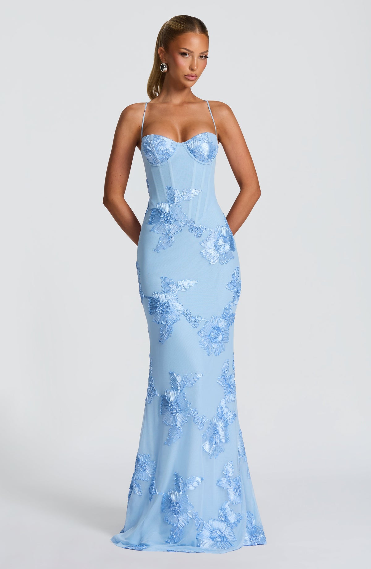Floral Corset Gown – Women's Evening Dress with Appliqué