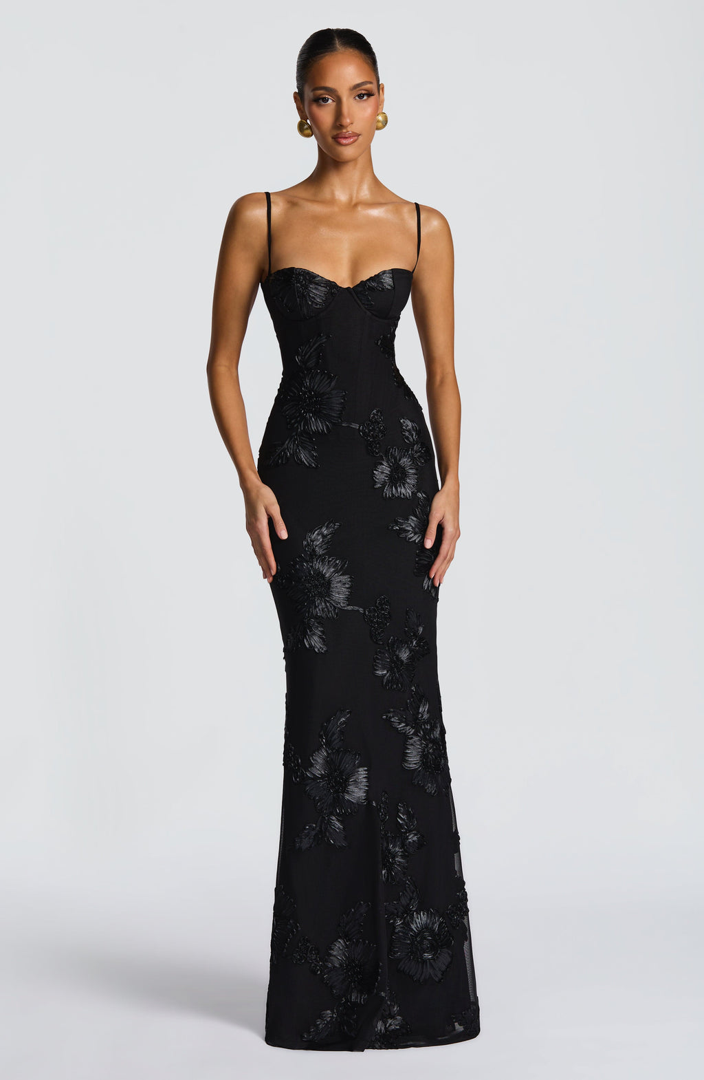 Floral Corset Gown – Women's Evening Dress with Appliqué
