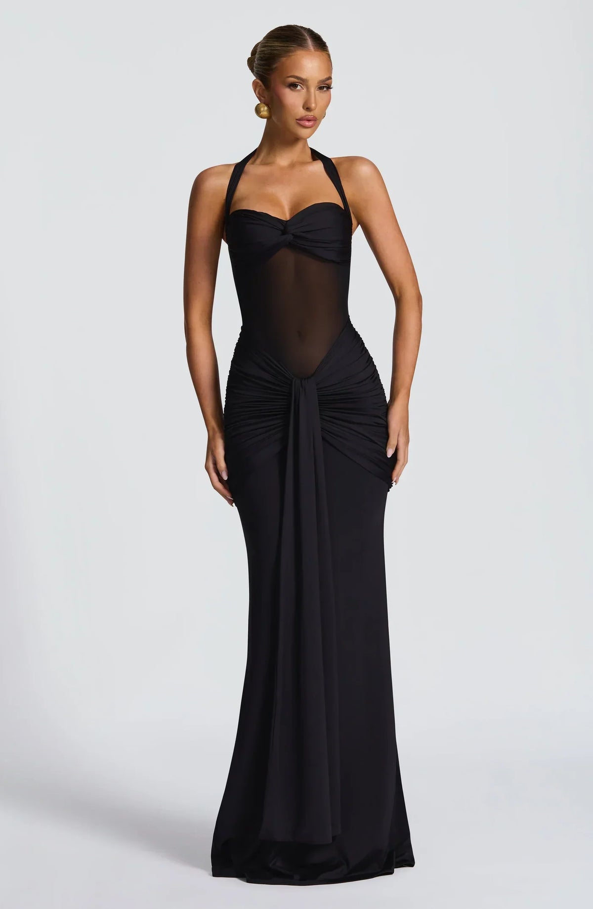 Satin Halterneck Maxi Gown in Pastel – Aurora Evening Dress