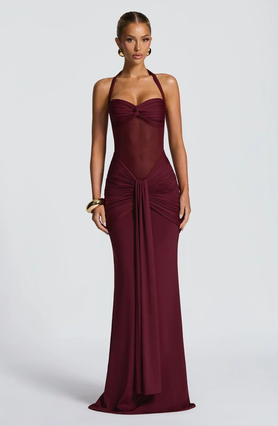 Satin Halterneck Maxi Gown in Pastel – Aurora Evening Dress