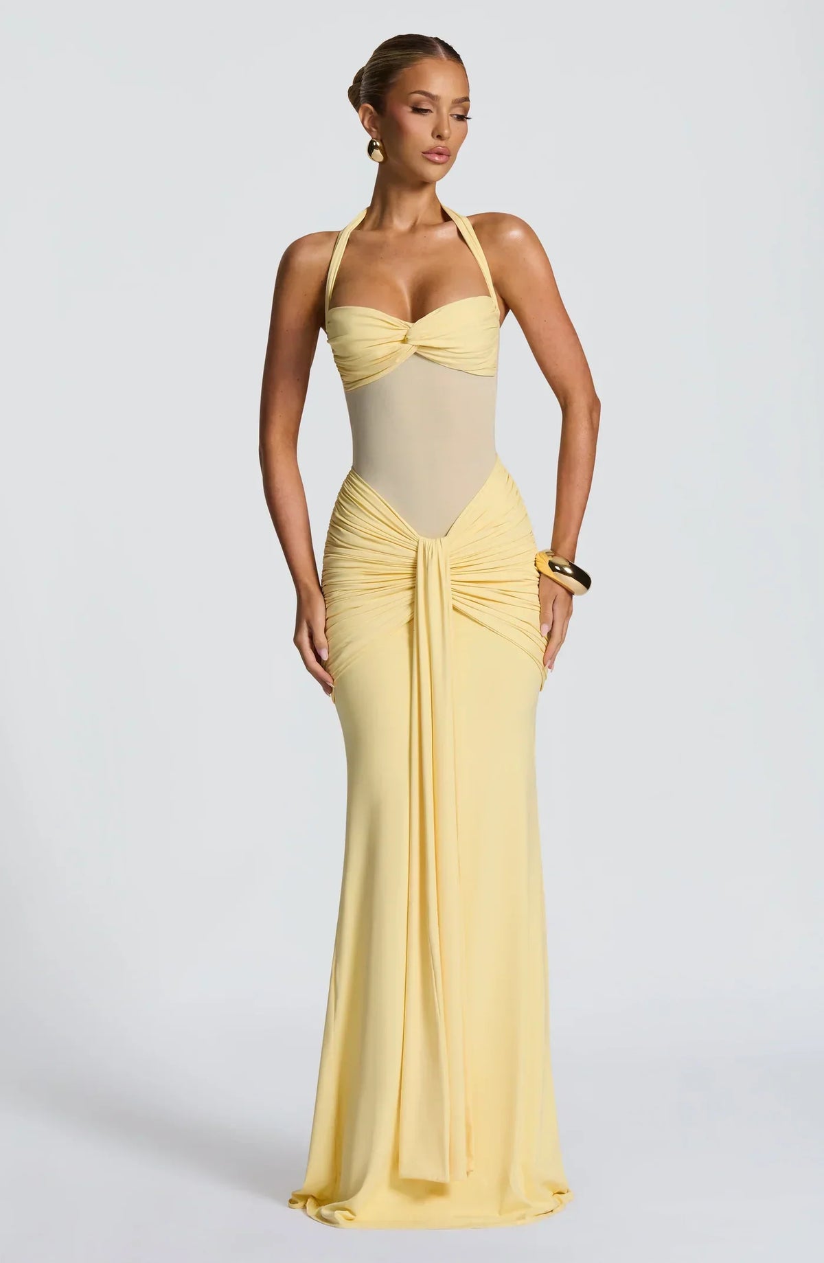 Satin Halterneck Maxi Gown in Pastel – Aurora Evening Dress