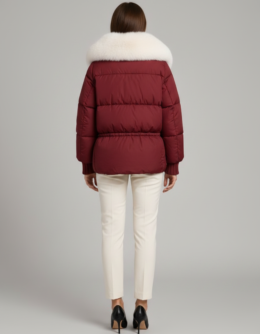 Brown Puffer Jacket with Faux Fur Collar – Cropped Winter Style