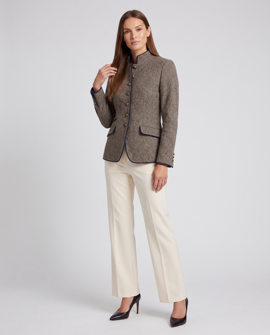 Brown Tailored Blazer with Stand Collar | Luna Fashion House