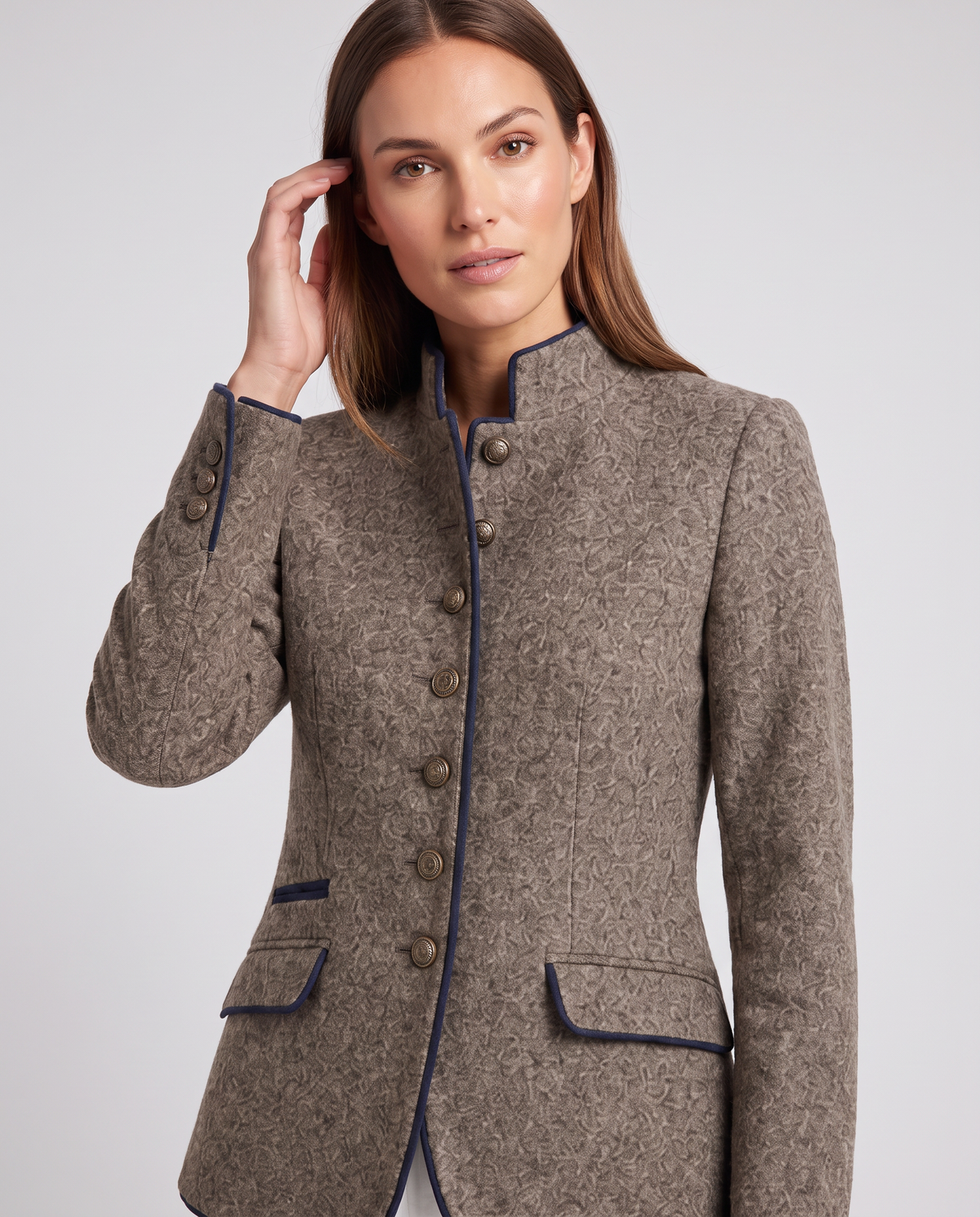 Brown Tailored Blazer with Stand Collar | Luna Fashion House