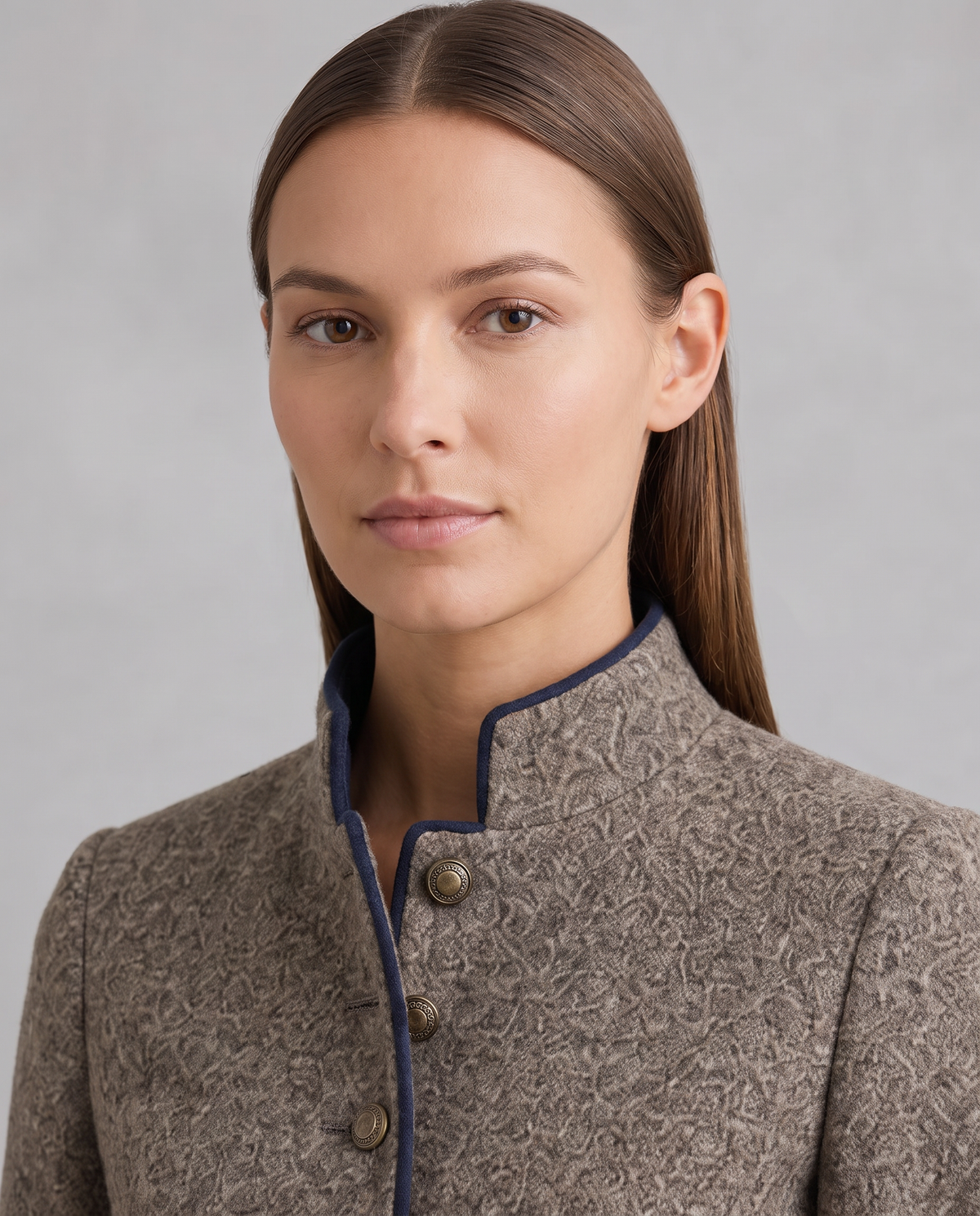 Brown Tailored Blazer with Stand Collar | Luna Fashion House