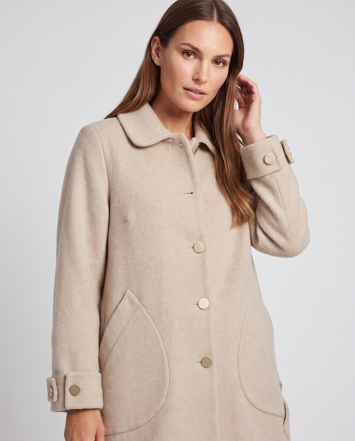 Oversized Mid Length Coat with Round Collar – Black Polyester