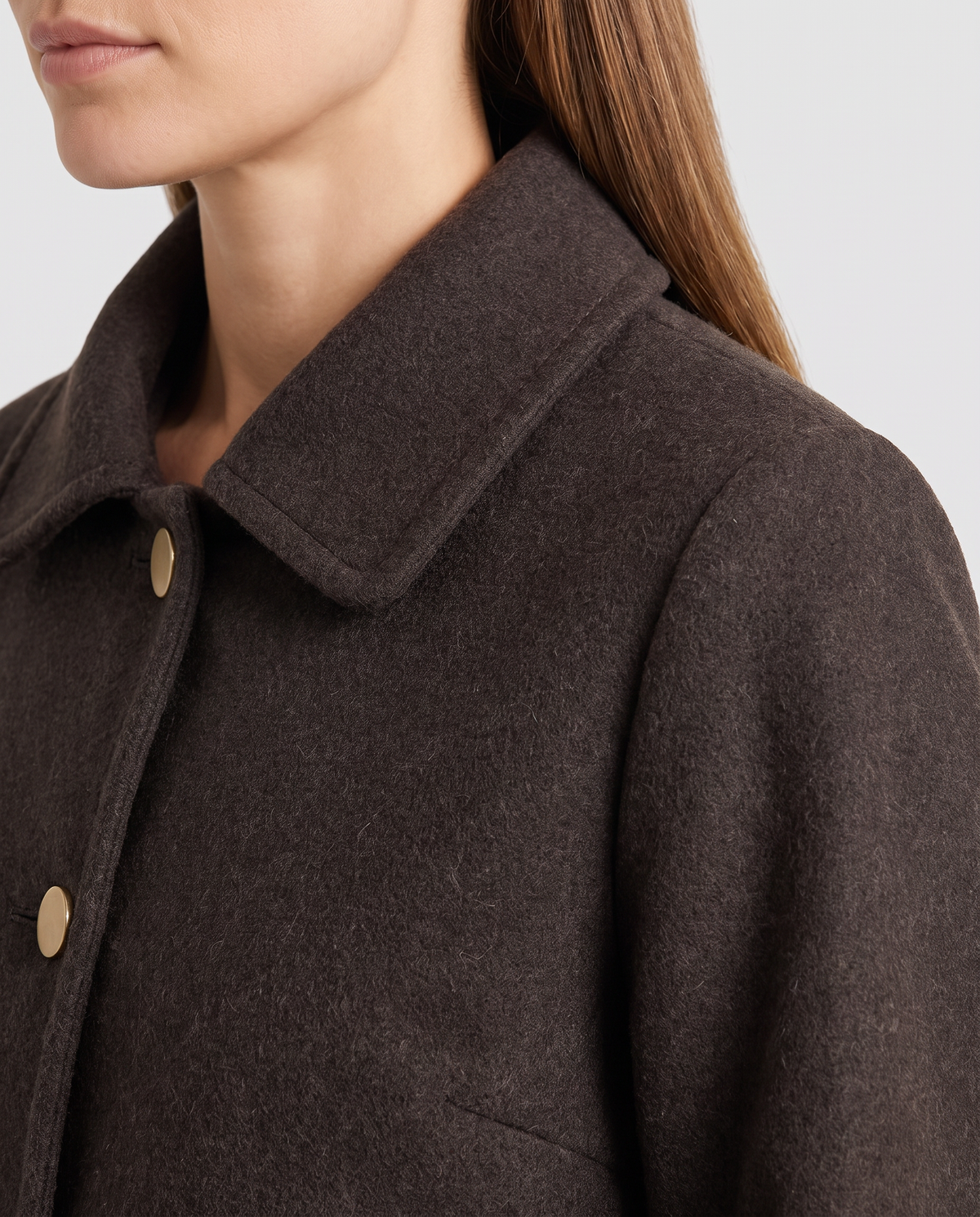 Oversized Mid Length Coat with Round Collar – Black Polyester