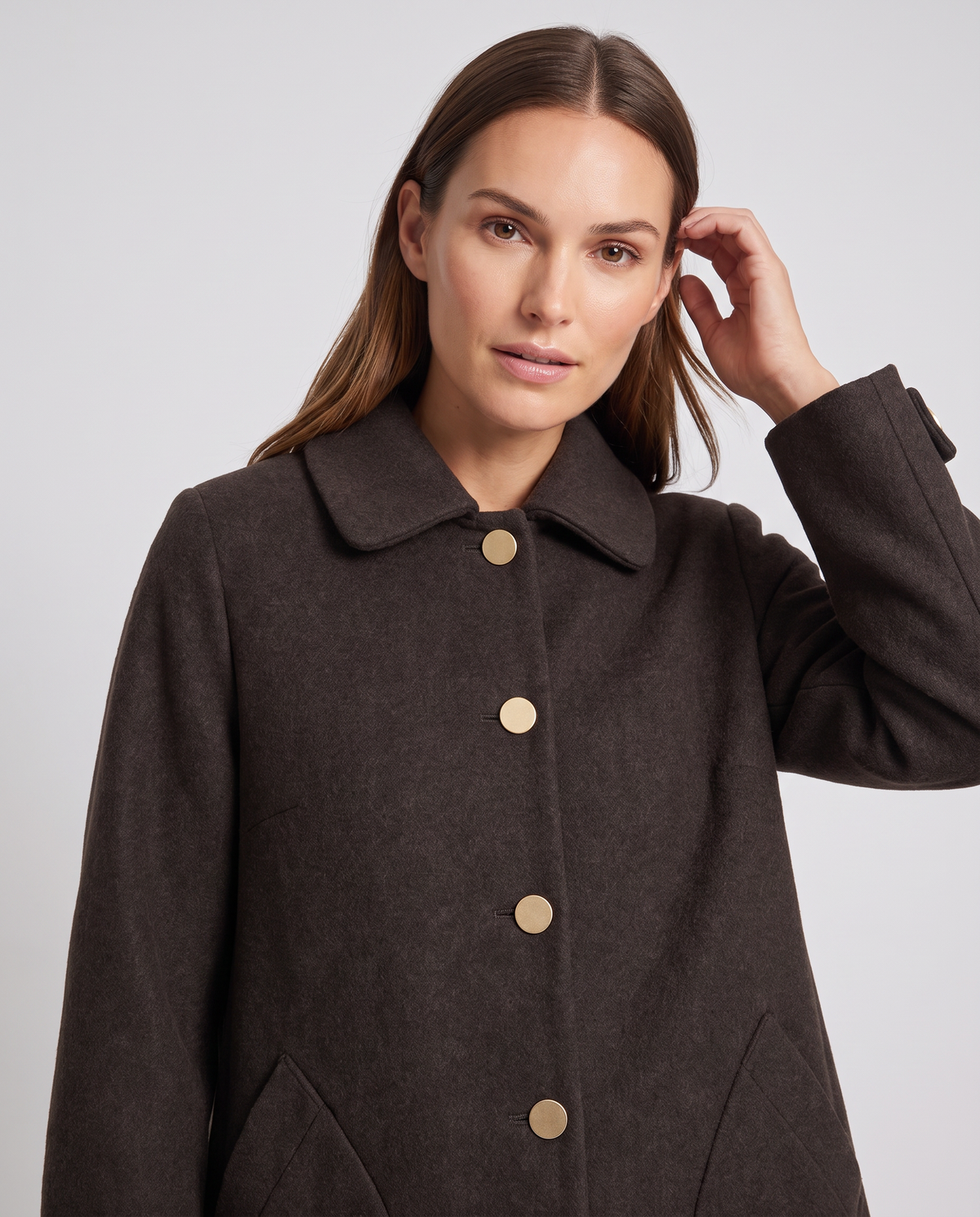 Oversized Mid Length Coat with Round Collar – Black Polyester