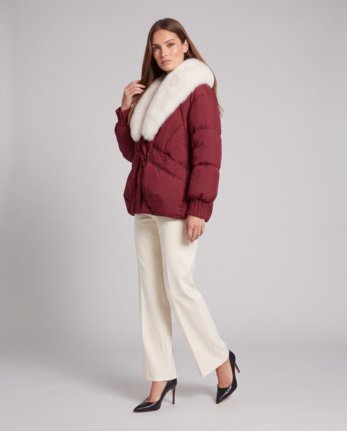 Brown Puffer Jacket with Faux Fur Collar – Cropped Winter Style