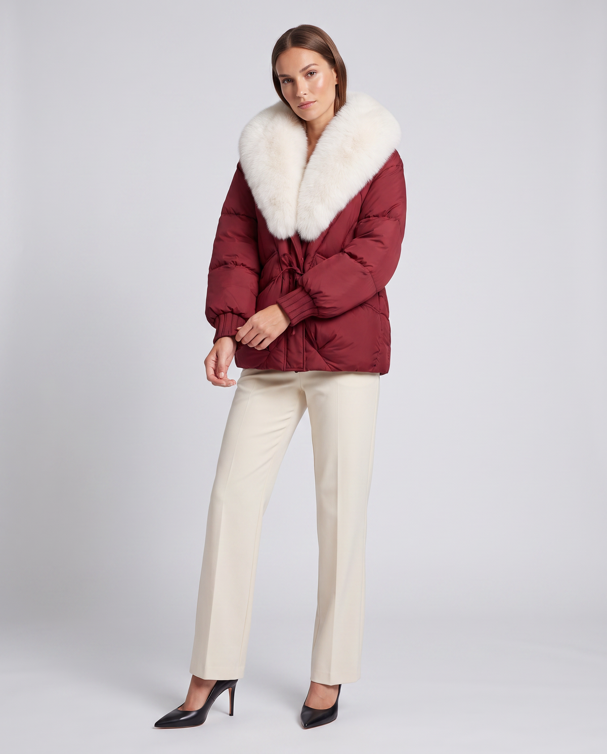 Brown Puffer Jacket with Faux Fur Collar – Cropped Winter Style