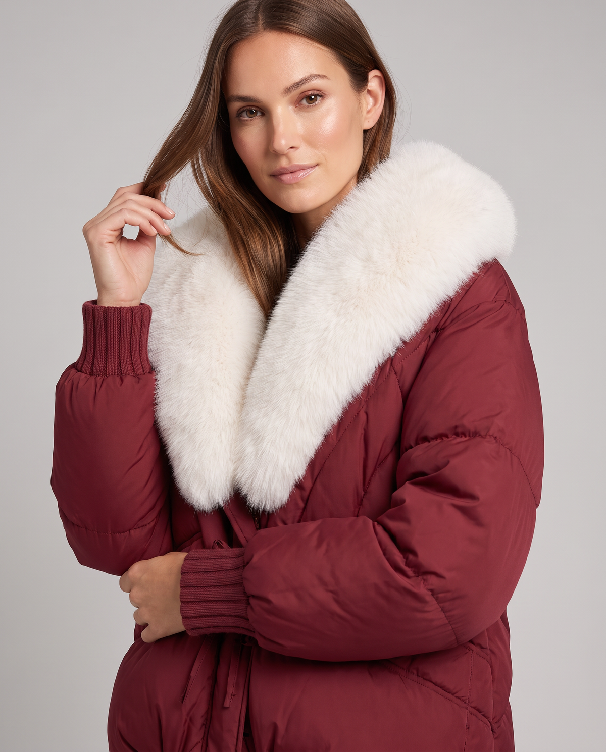 Brown Puffer Jacket with Faux Fur Collar – Cropped Winter Style