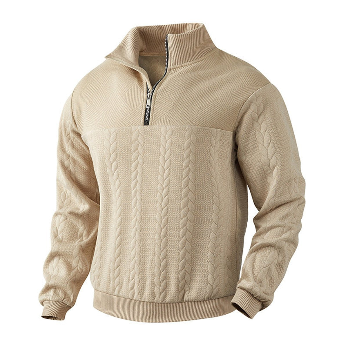 Men's Cable Knit Quarter-Zip Sweater | Premium Pullover Jumper