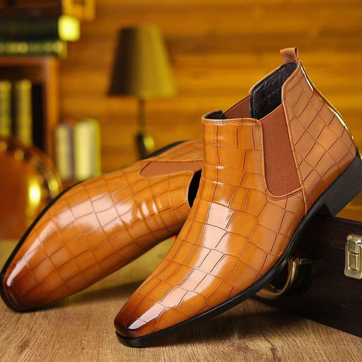 Men's Croc-Embossed Chelsea Boots – Slip-On Pointed Toe