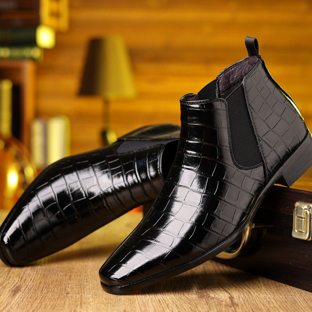 Men's Croc-Embossed Chelsea Boots – Slip-On Pointed Toe