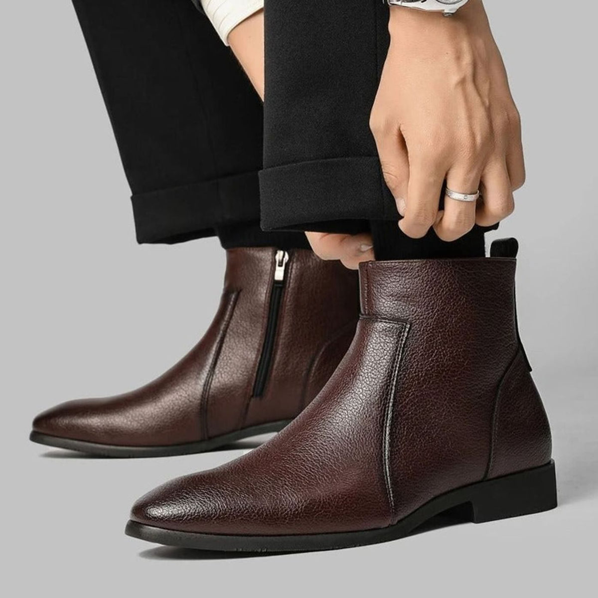 Men's Pointed-Toe Side-Zip Leather Boots | William