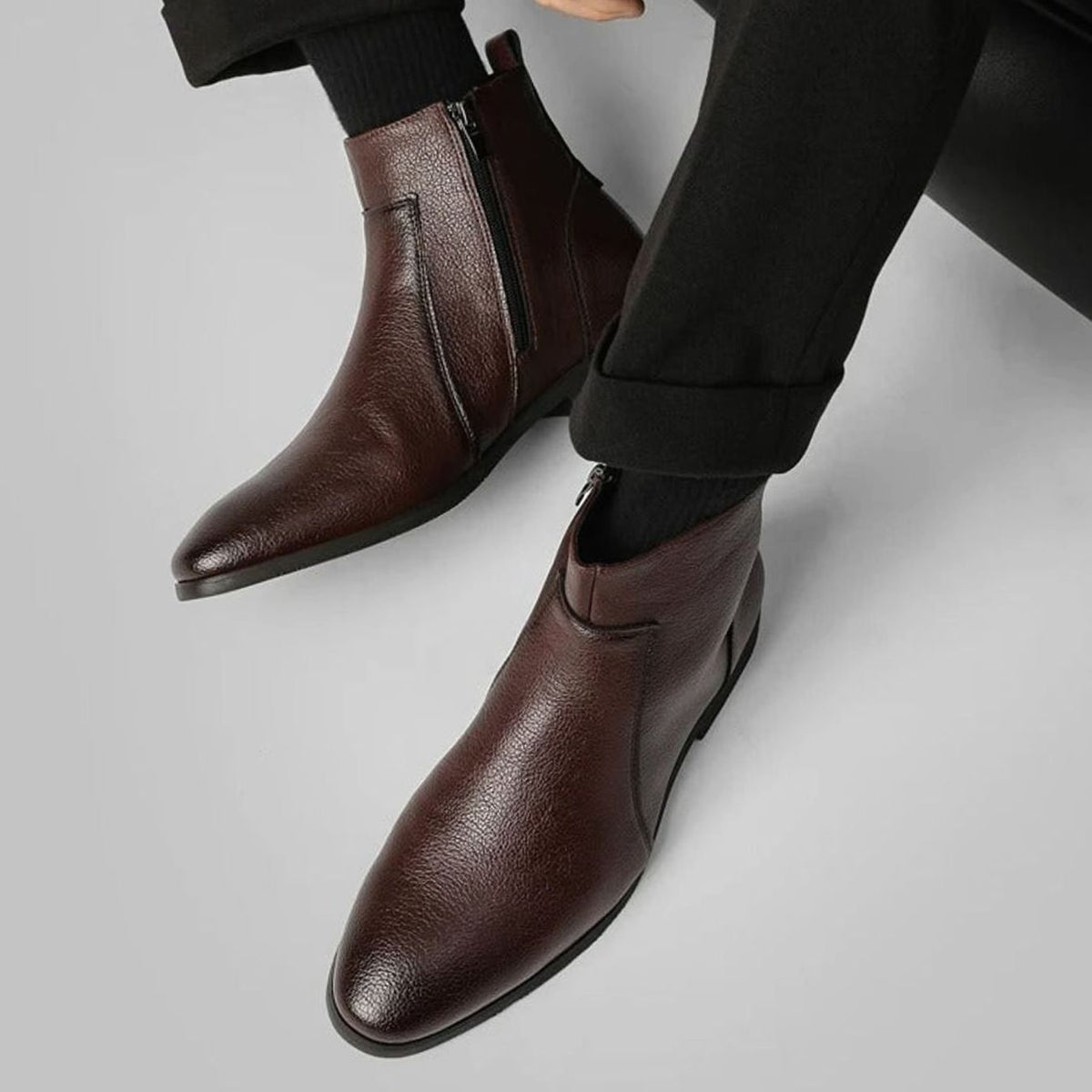 Men's Pointed-Toe Side-Zip Leather Boots | William