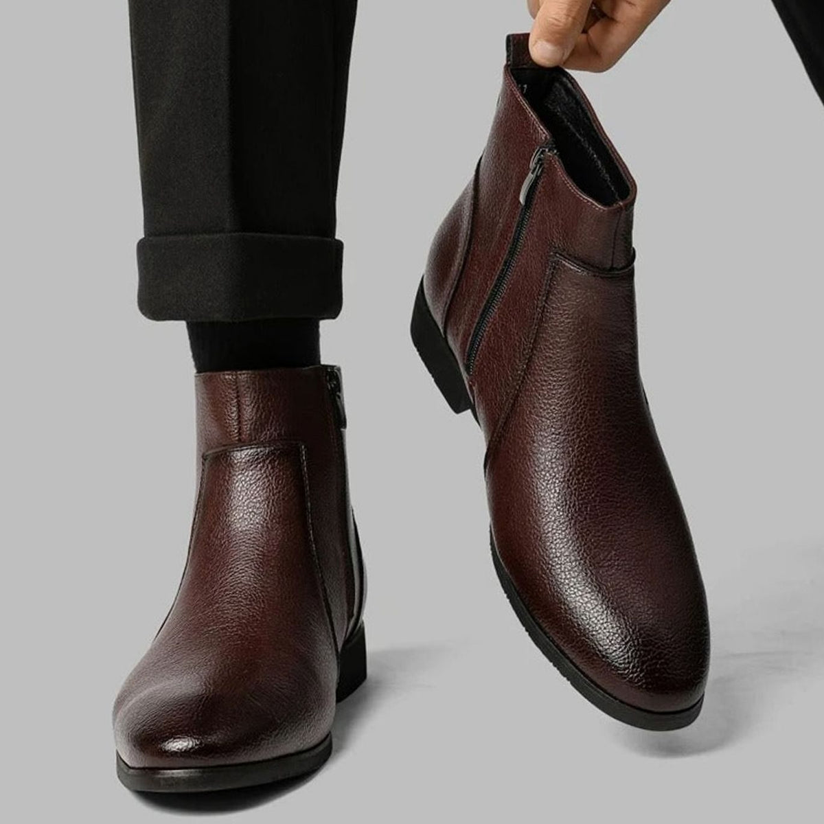 Men's Pointed-Toe Side-Zip Leather Boots | William