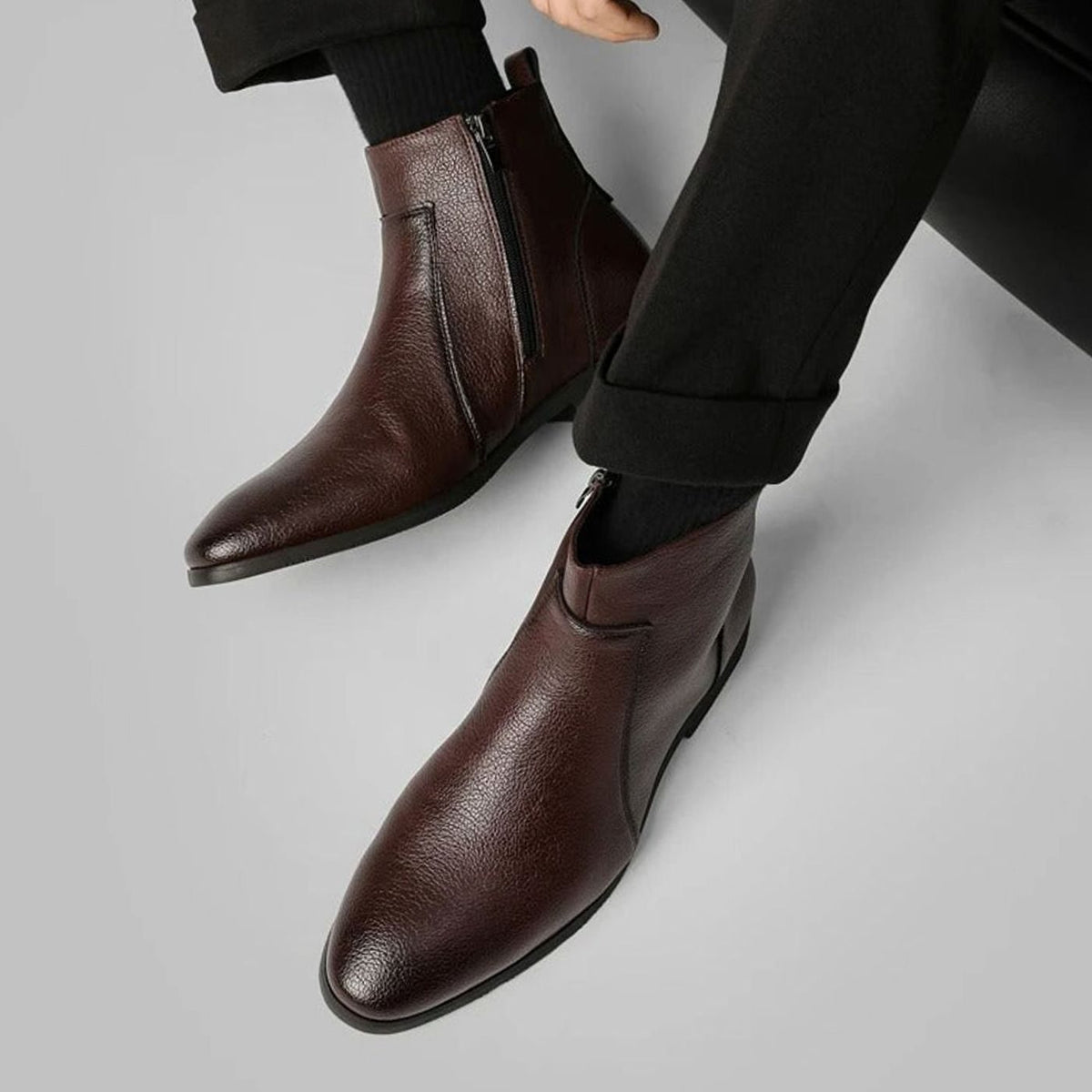 Men's Pointed-Toe Side-Zip Leather Boots | William