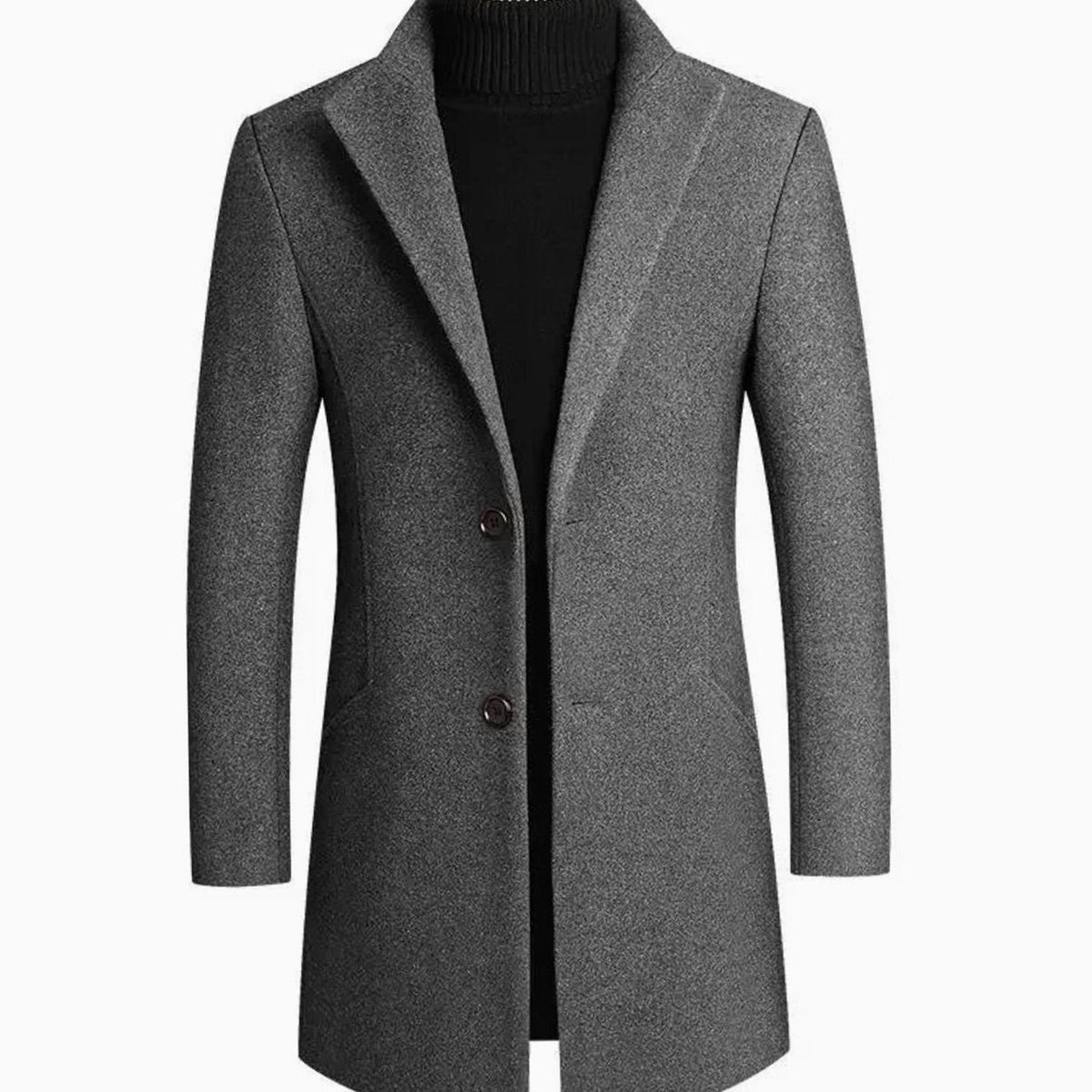 Wool Blend Men's Slim-Fit Winter Coat with Notch Lapel