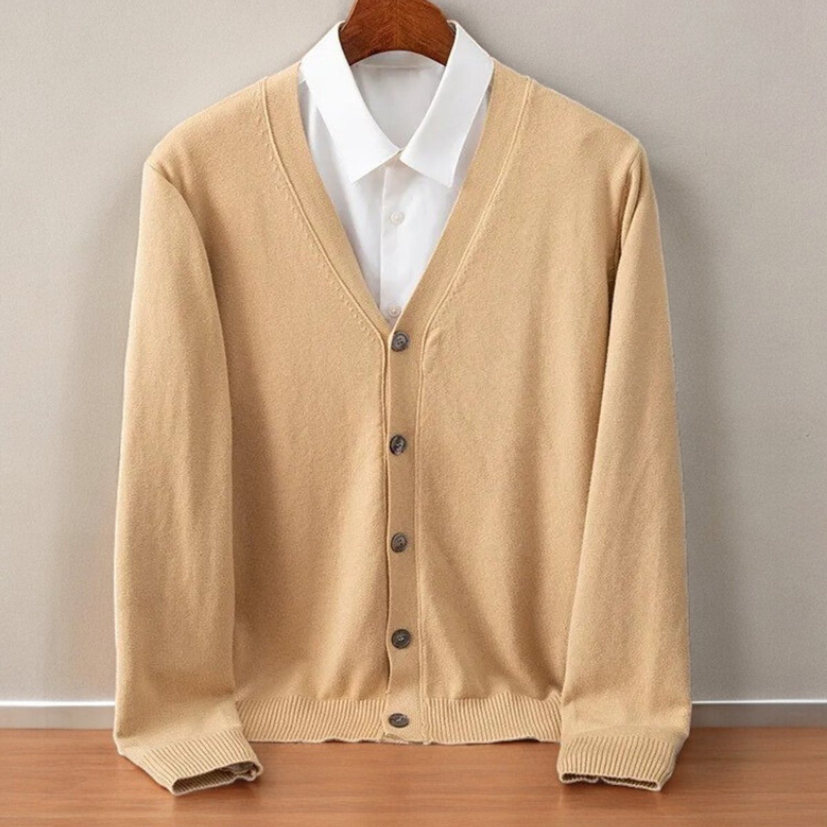 Men's Cashmere Blend V-Neck Cardigan Button-Up Jumper