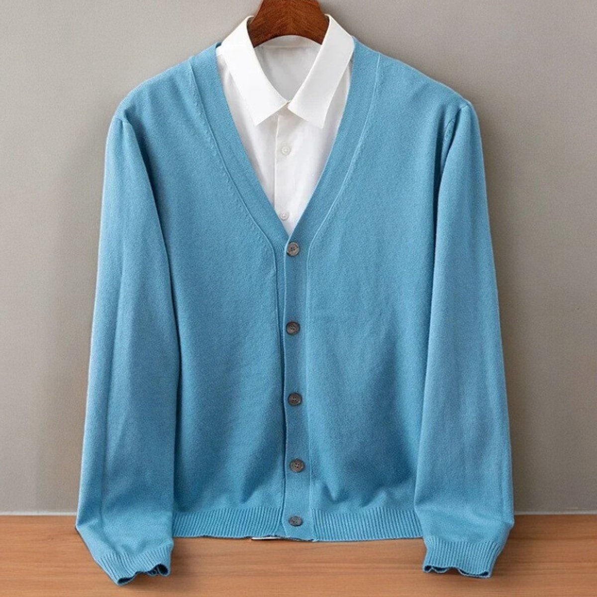 Men's Cashmere Blend V-Neck Cardigan Button-Up Jumper