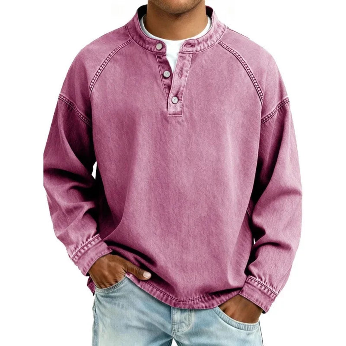 Men's Vintage Washed Denim-Look Pullover Jumper